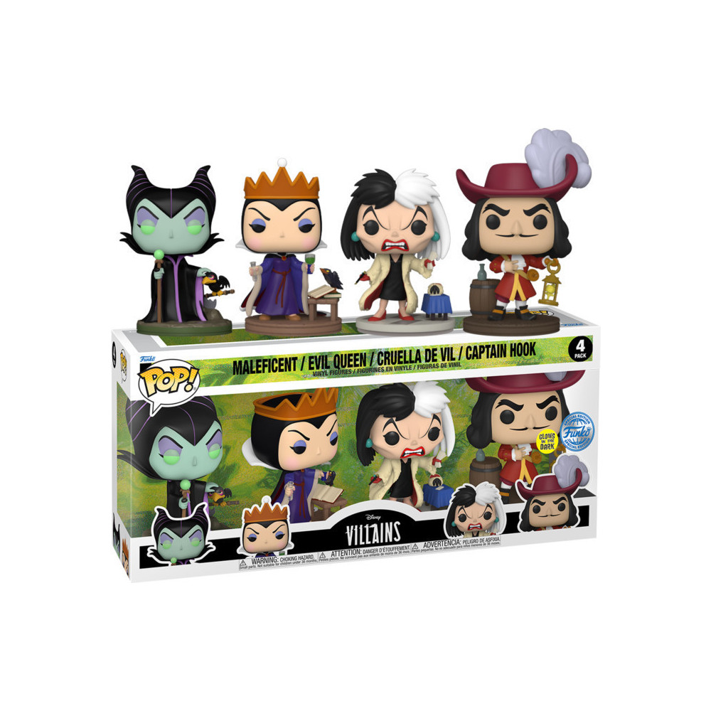 Disney: Villains Funko Pop Vinyl: Maleficent/Evil Queen/Cruella De Vil/Captain Hook 4-Pack Disney: Villains Funko Pop Vinyl: Maleficent/Evil Queen/Cruella De Vil/Captain Hook 4-Pack