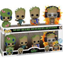 Marvel: I Am Groot Funko Pop Vinyl 4-pack: Facy Groot, Groot in Onesie, Groot with Cheese Puffs, Groot with Detonator