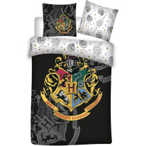 Harry Potter - Hogwarts Black & White 1 Persoons Dekbedovertrek (140cm x 200cm)( Polyester)