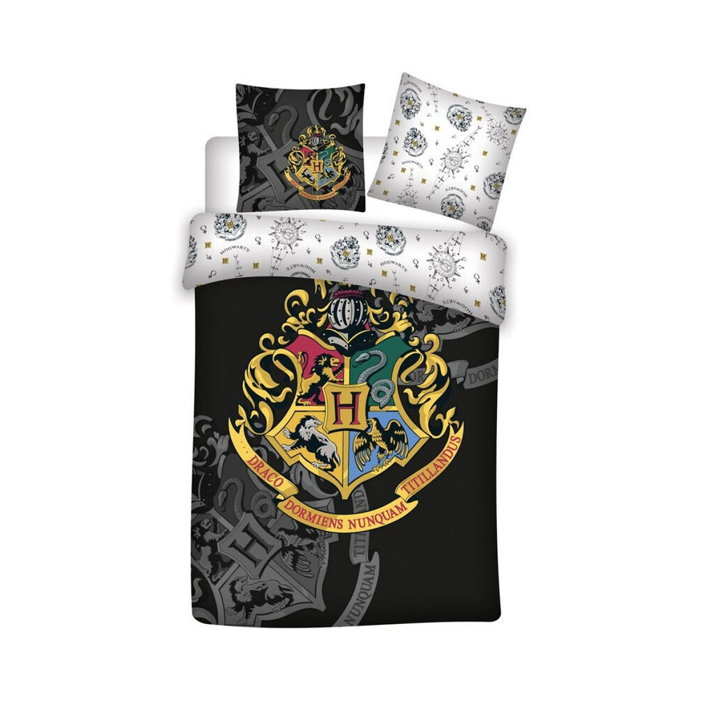 Harry Potter - Hogwarts Black & White 1 Persoons Dekbedovertrek (140cm x 200cm)( Polyester)
