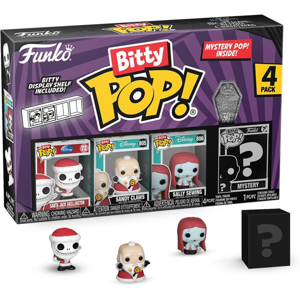 The Nightmare Before Christmas 30th Anniversary Funko Bitty Pop! 4-Pack: Santa Jack Skellington / Sandy Claws / Sally Sewing The Nightmare Before Christmas 30th Anniversary Funko Bitty Pop! 4-Pack: Santa Jack Skellington / Sandy Claws / Sally Sewing