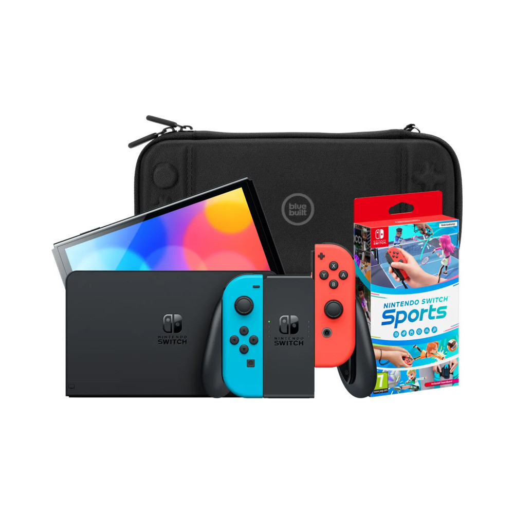 Nintendo Switch OLED Blauw/Rood + Nintendo Switch Sports + BlueBuilt Beschermhoes Nintendo Switch OLED Blauw/Rood + Nintendo Switch Sports + BlueBuilt Beschermhoes
