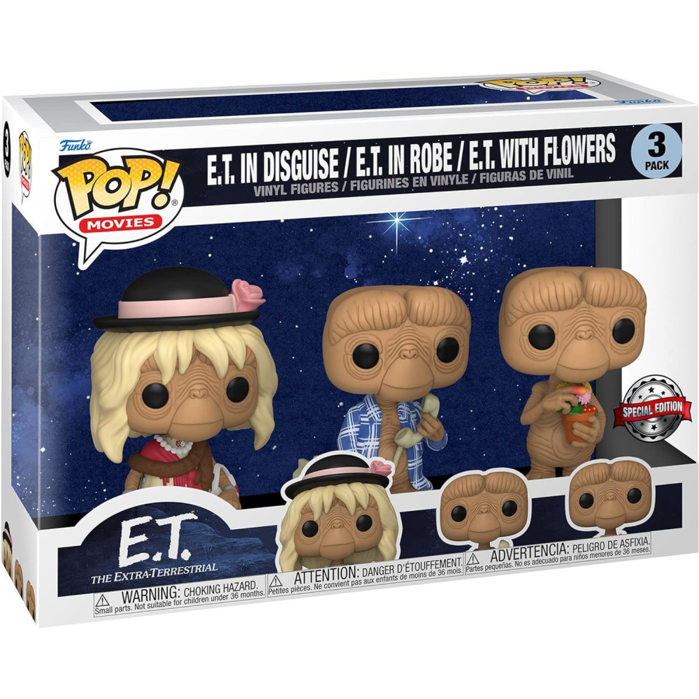E.T. Funko Pop Vinyl: E.T. in Disguise / E.T. in Robe / E.T. with Flowers 3-Pack E.T. Funko Pop Vinyl: E.T. in Disguise / E.T. in Robe / E.T. with Flowers 3-Pack