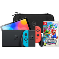 Nintendo Switch OLED Blauw/Rood + Super Mario Bros. Wonder + BlueBuilt Beschermhoes