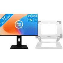 BlueBuilt 24 inch Full HD + BlueBuilt Verstelbare Laptopstandaard 10 - 17 Inch